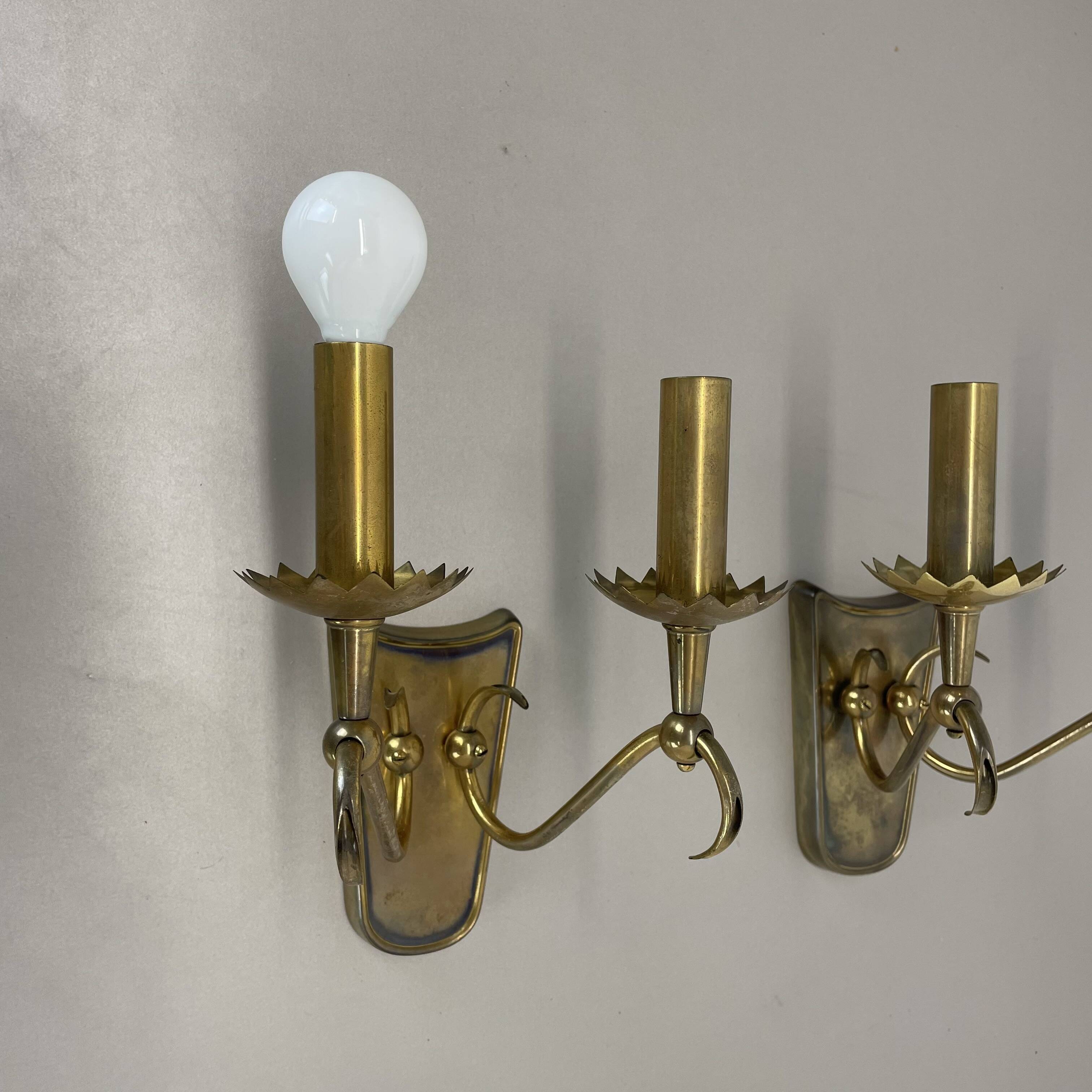 unique set of 2 brass Gio Ponti Style Theatre Wall Light Sconces, Italy, 1950s