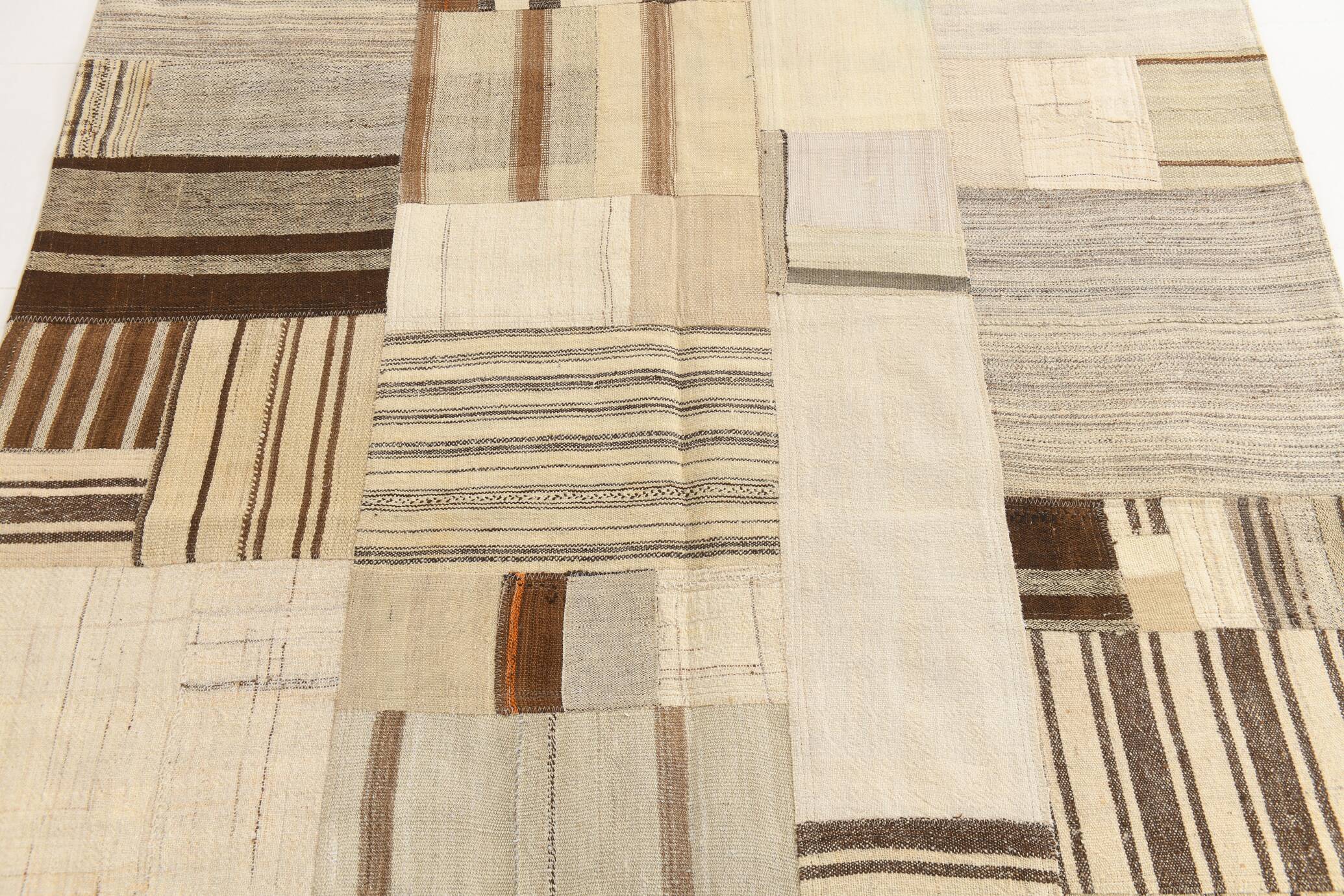 5x8 Cream & Beige Mid Century Modern Kilim Rug, 167x234Cm