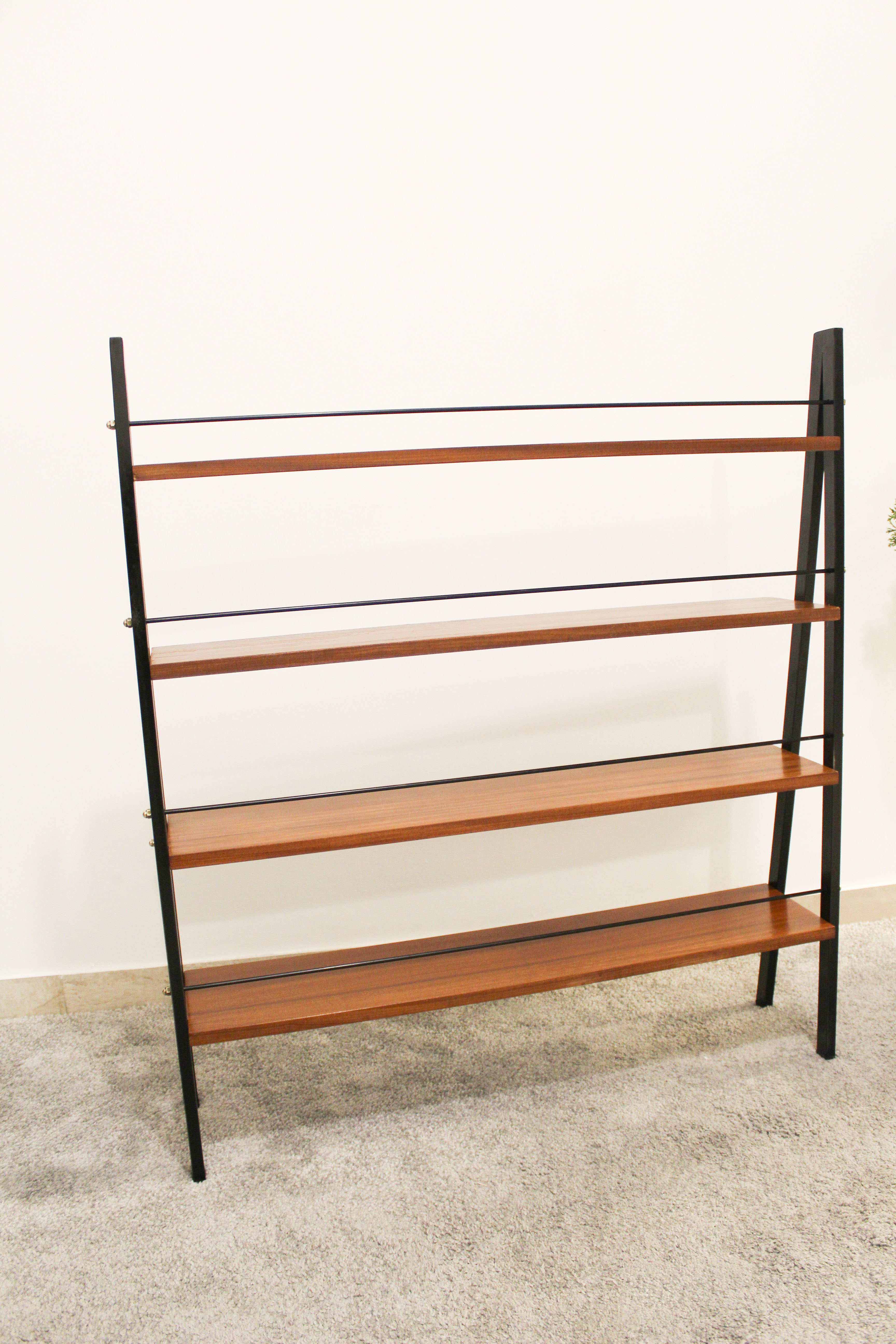 Scandinavian ladder shelves in teak and iron, Italy 50s
