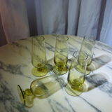 Set of 5 small flutes a vintage green glass liqueurs 70