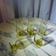 Set of 5 small flutes a vintage green glass liqueurs 70