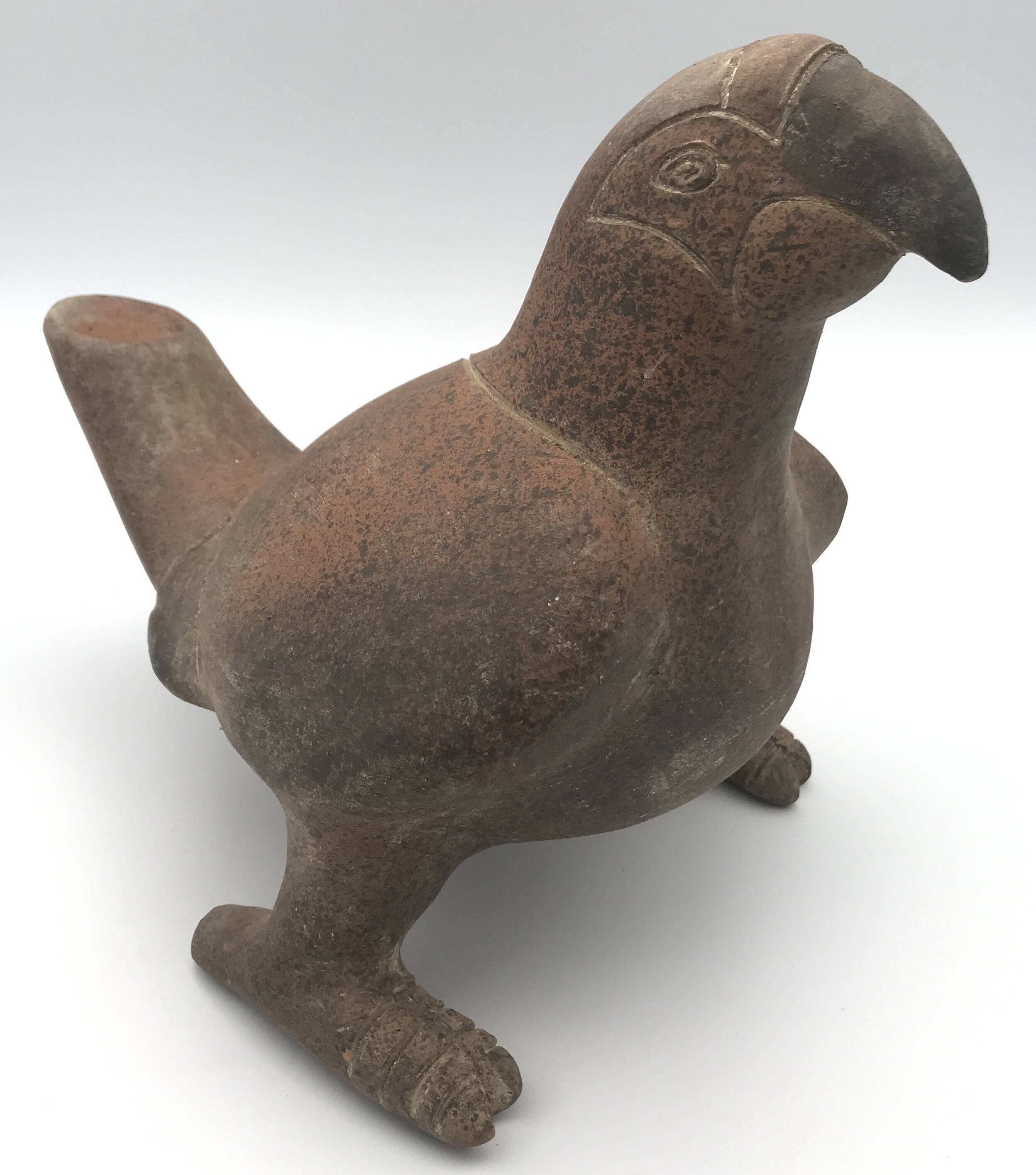 Vase zoomorph bird sculpture terracotta parrot, mexico, 70s