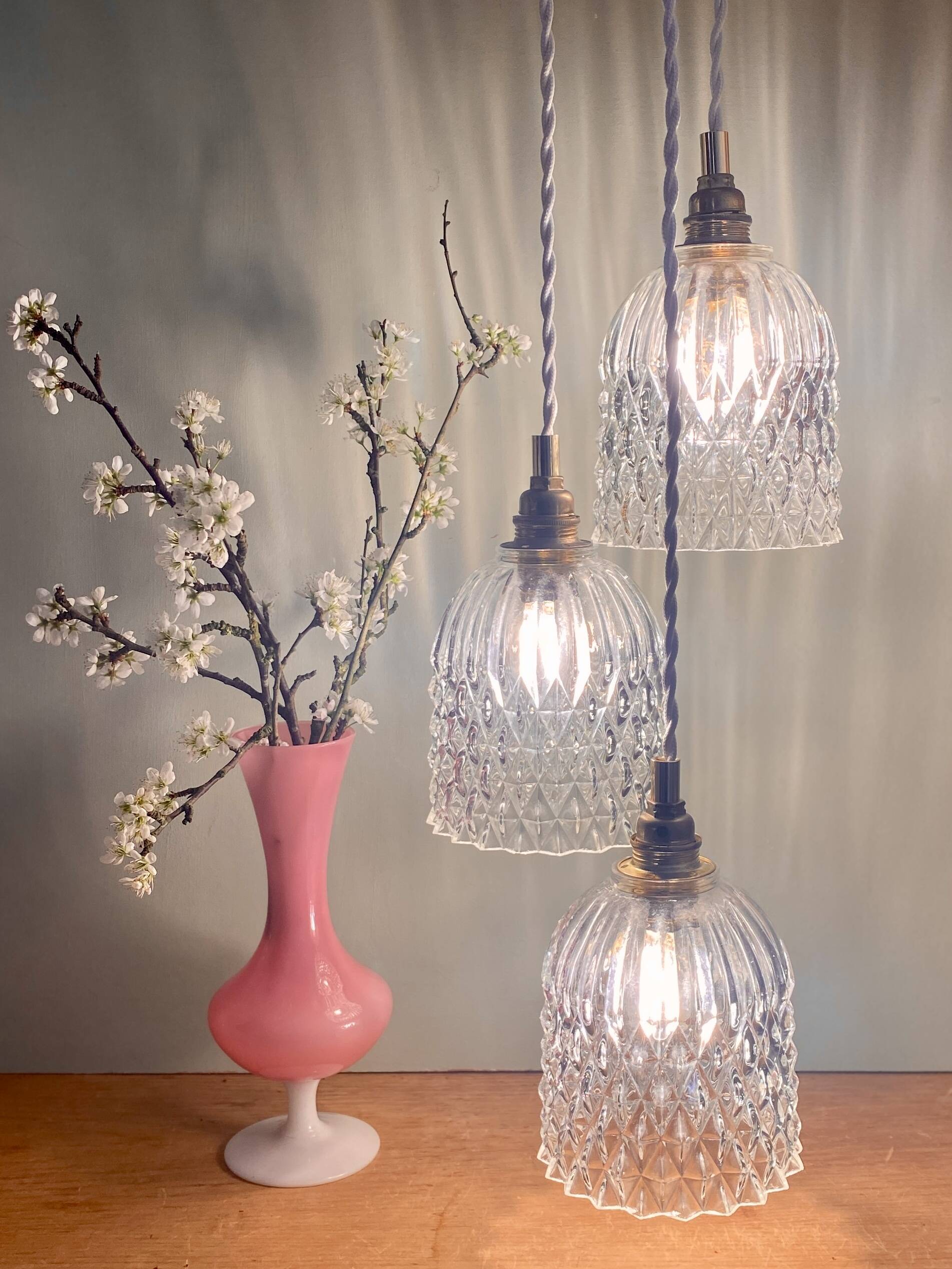 Vintage glass triple globe waterfall pendant light