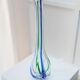 Vase en verre vintage Murano Archimede Seguso XL, transparent avec détails bleus et verts, forme citrouille, Italie années 1970