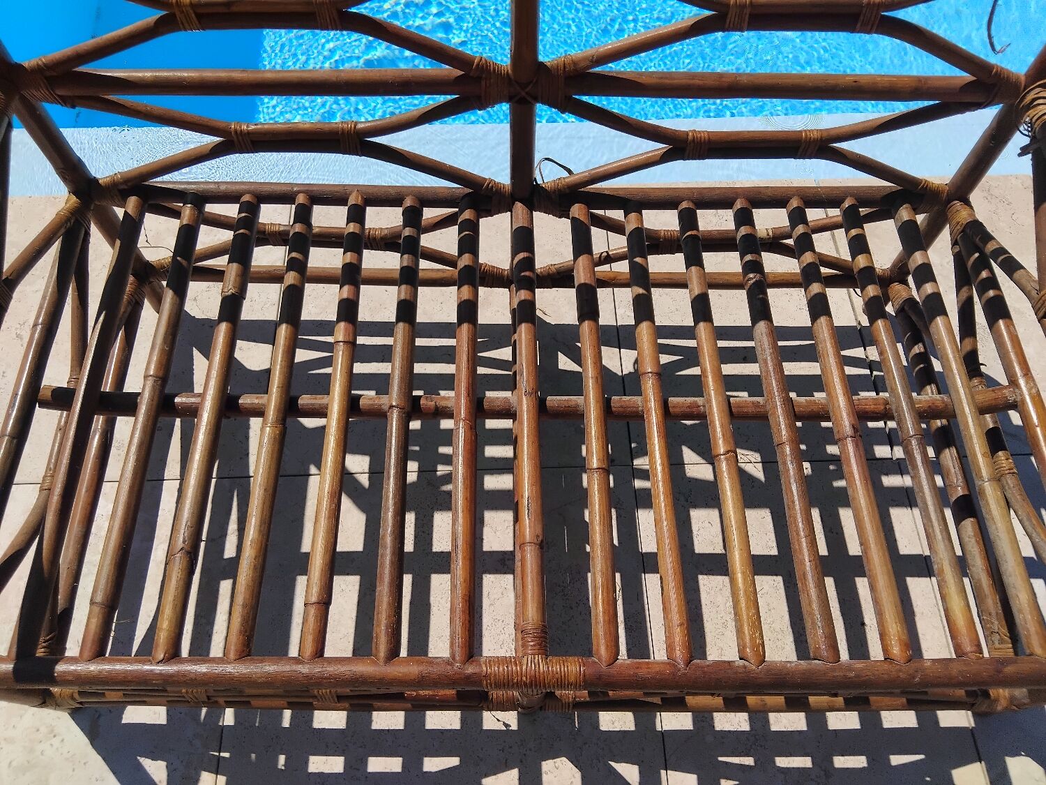 Vintage wooden garden furniture set with a bench and an armchair