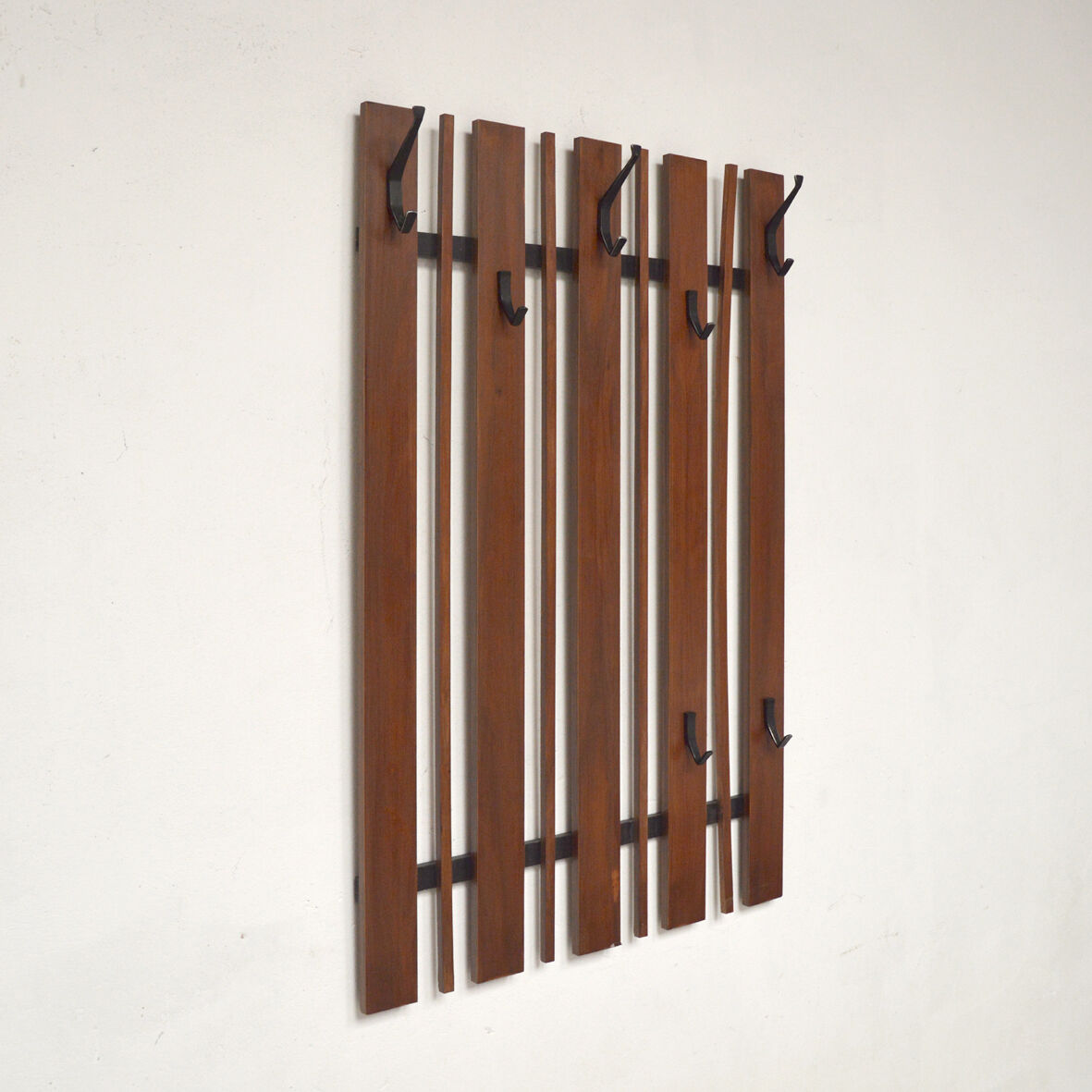 Wooden and metal wall coat rack, 1960