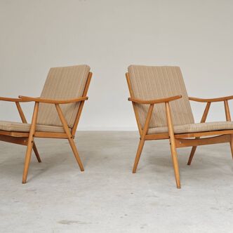 Pair of cream boomerang armchairs by Antonin Suman for Ton Bystrice 1960