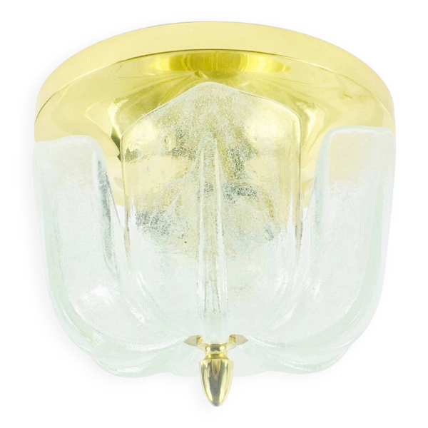 Grand plafonnier en verre et laiton en forme de fleur de Limburg, Allemagne, années 1960/1970