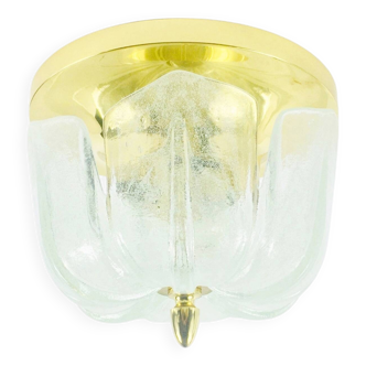 Large Flower-Shaped Glass & Brass Flush Mount/Ceiling Light from Limburg, Germany, 1960s/1970s