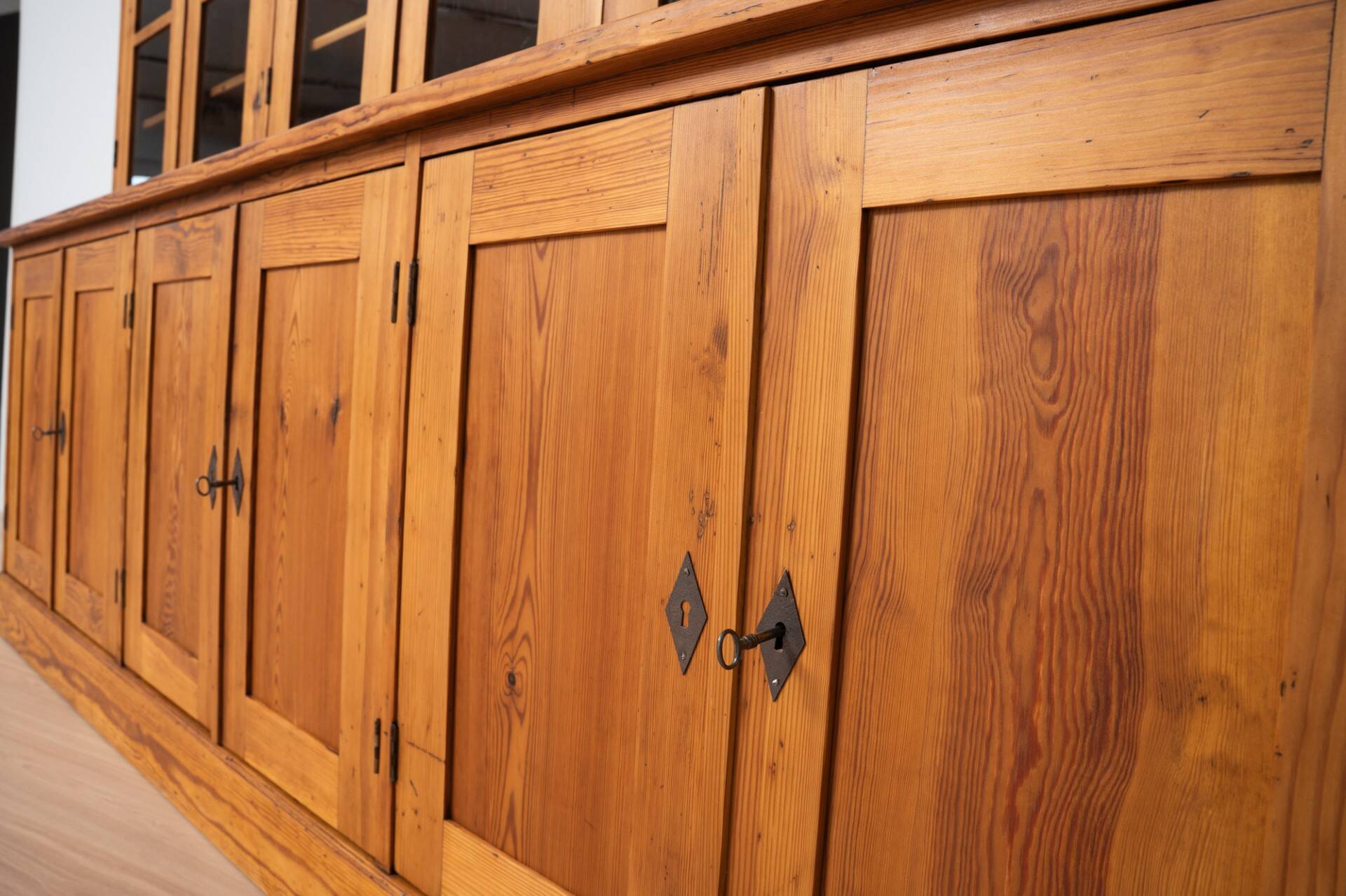 Monumental Pine School Library Bookcase from Warsaw, Poland, 1920s