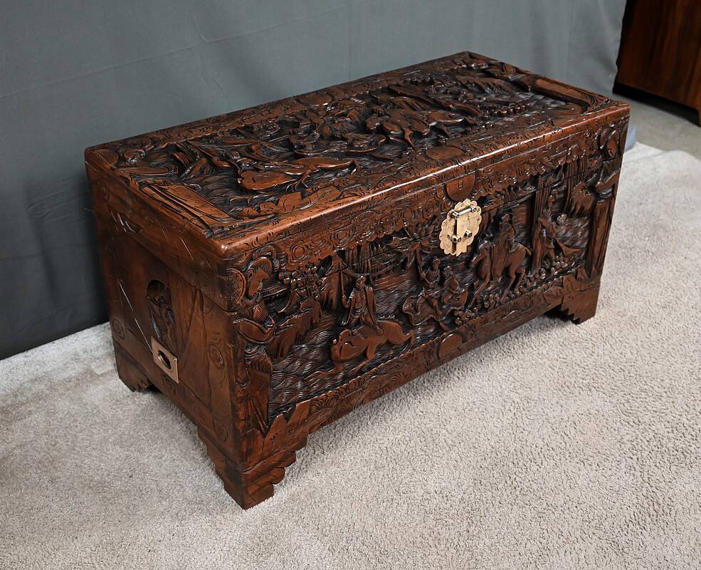 Large Camphor Wood Carved Chest, China – Mid 20th Century