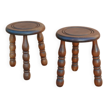 Pair of vintage turned wooden stools