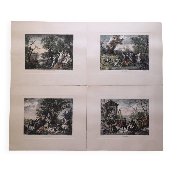 Lot 4 lithographie les saisons d'après nicolas lancret, graveur chapollion et de mare, tirage xx° — Beyit