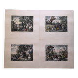 Set 4 lithograph les saisons after nicolas lancret, engraver chapollion and de mare, 20th century print