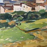 Peinture à l’huile de paysage impressionniste suédois du milieu du 20e siècle « Marbella » années 1960