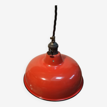 Vintage pendant light in red/orange enameled sheet metal