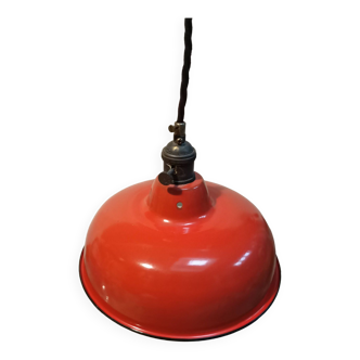Vintage pendant light in red/orange enameled sheet metal