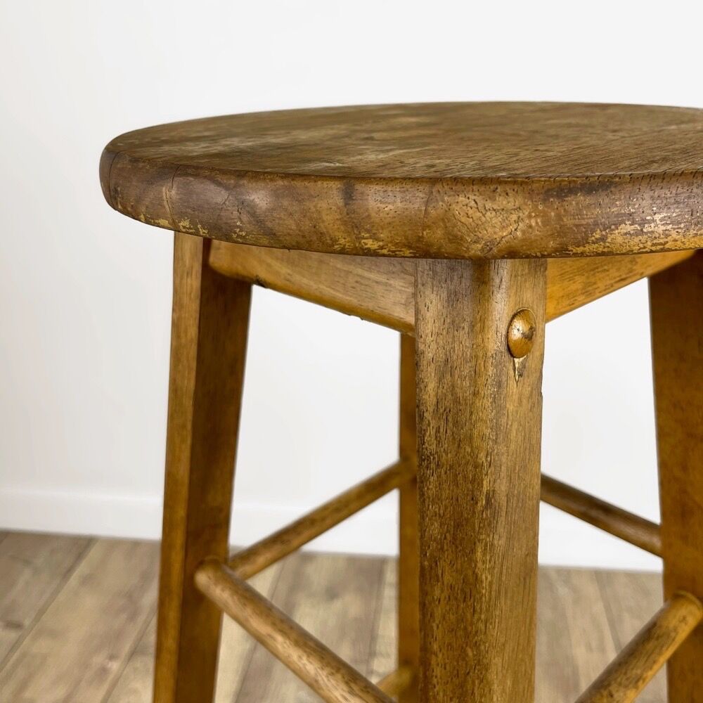 Round vintage wooden bar stool