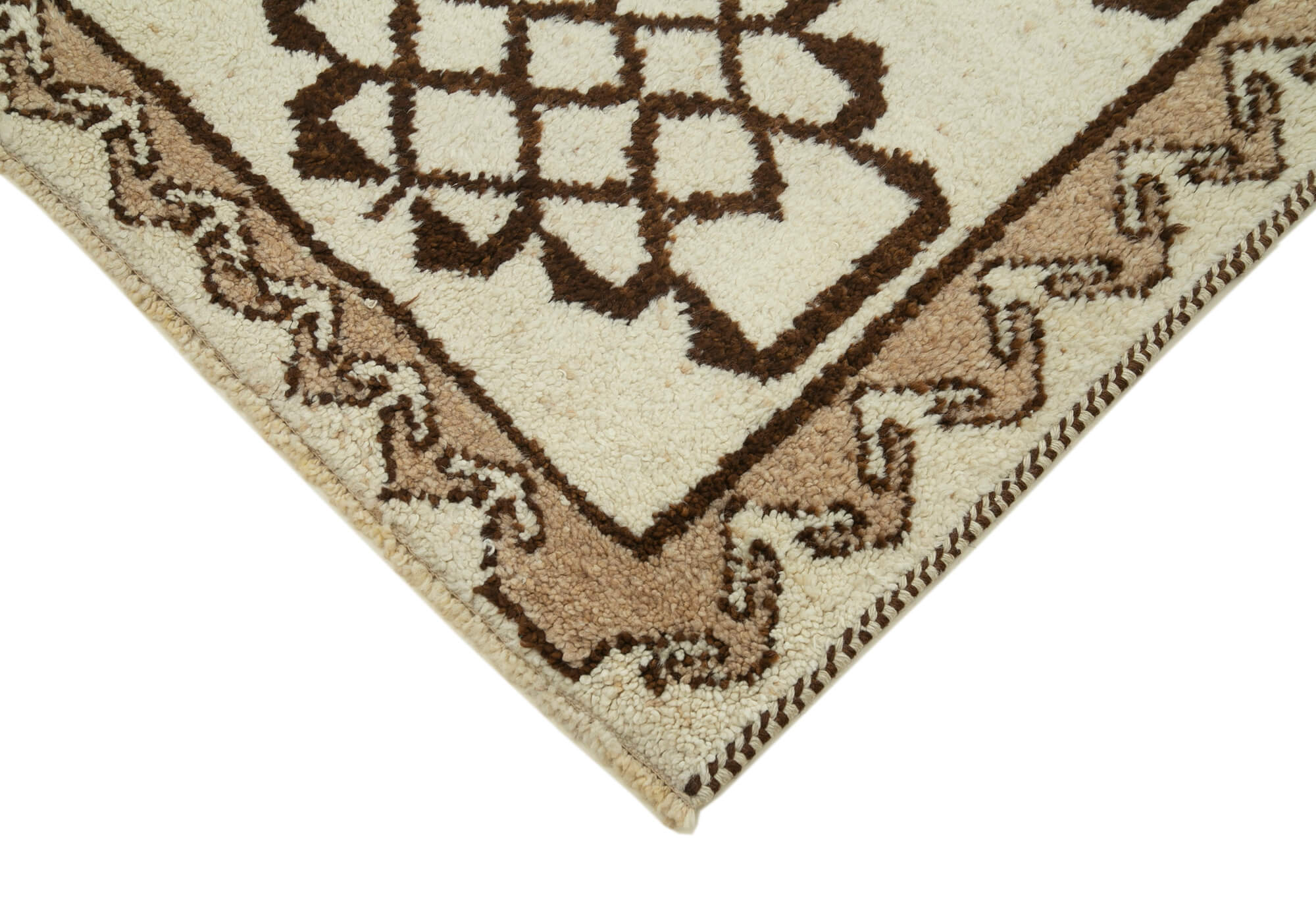 Handmade antique oriental beige runner rug 100 cm x 323 cm