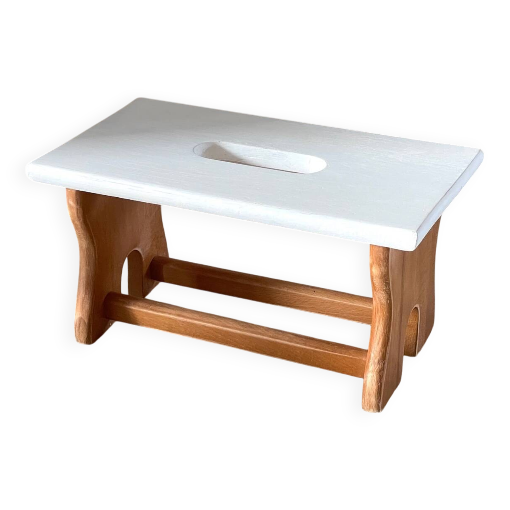 Vintage stool in beech wood and white