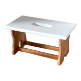 Tabouret vintage en hêtre et peint en blanc