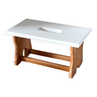 Vintage stool in beech wood and white