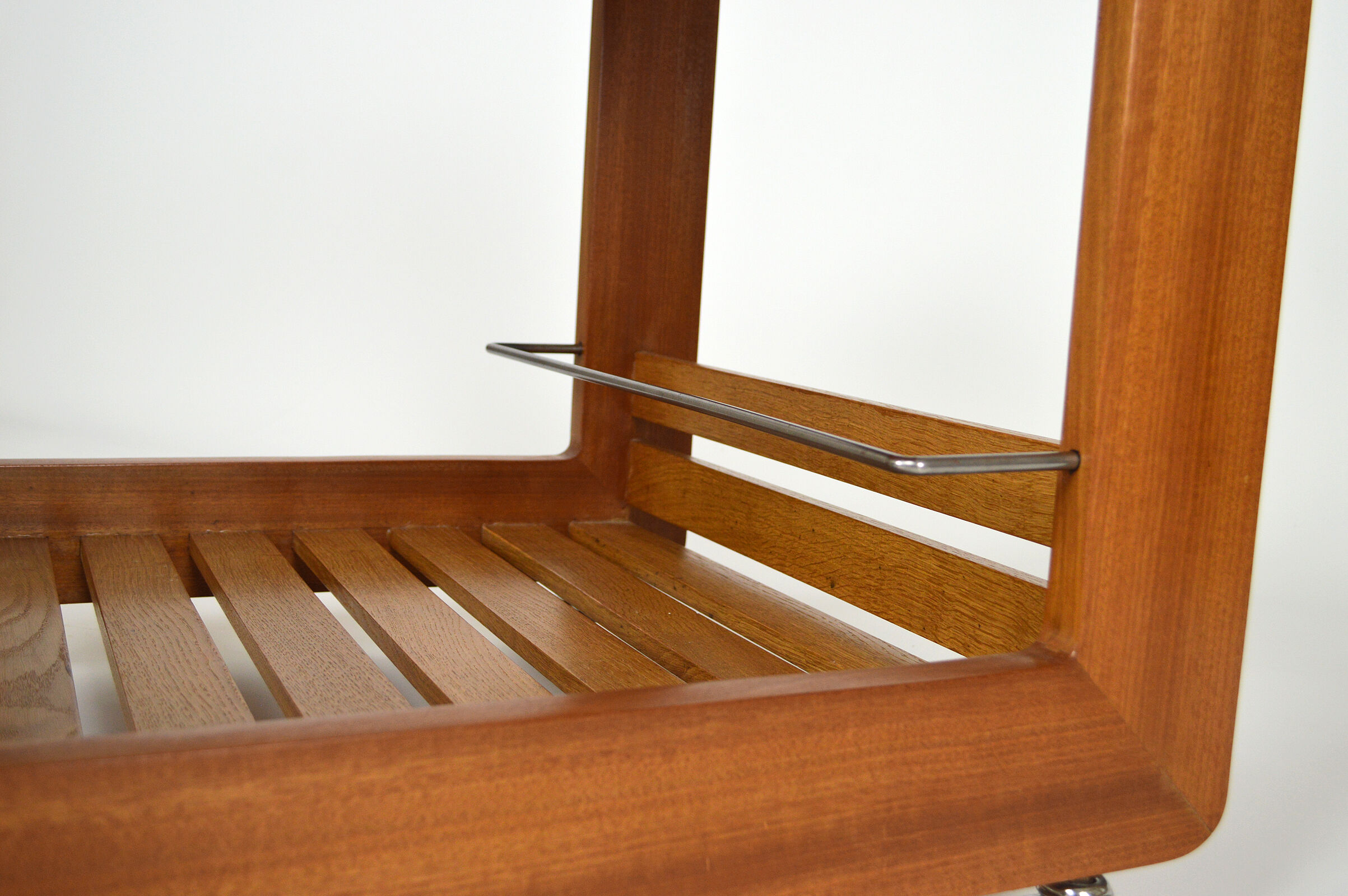 Scandinavian teak serving table with mirror tray, 70s