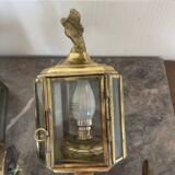 Old Pair of Gilded Brass Wall Lights in Carriage Lantern Eagle Empire Style