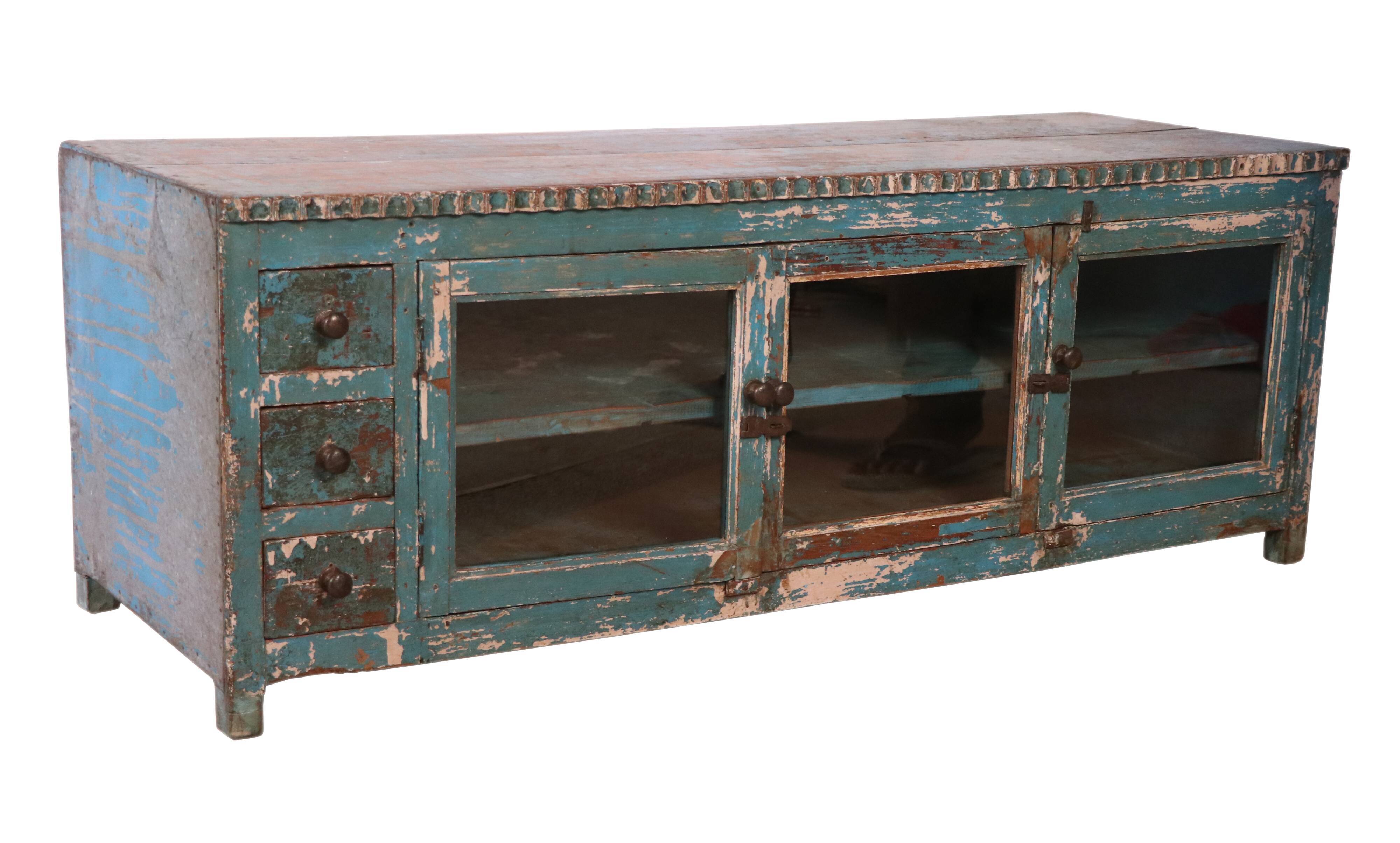 Old low sideboard, tv stand in original blue patina burmese teak