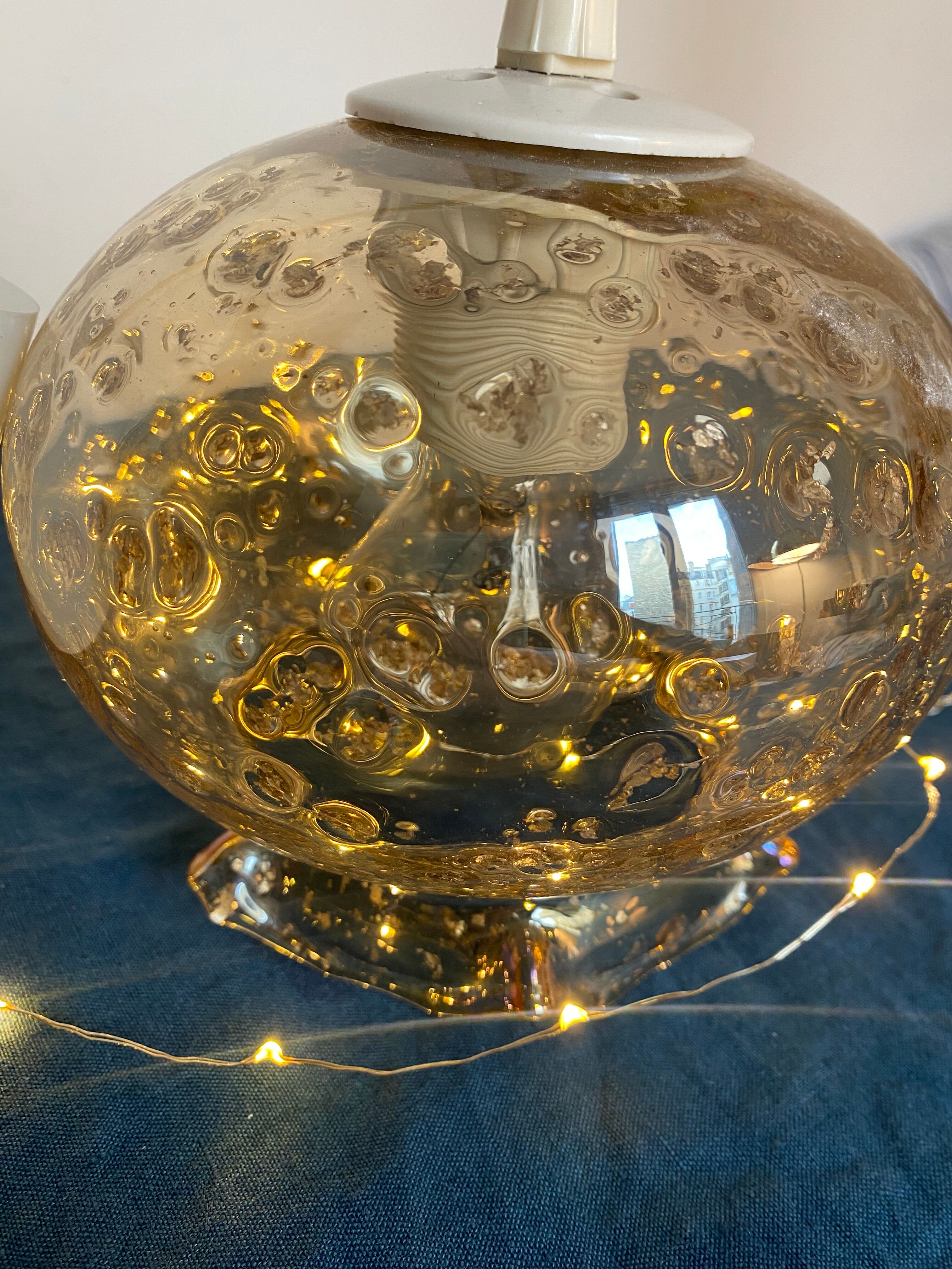 Blown glass pendant lamp with bubbles - 70s