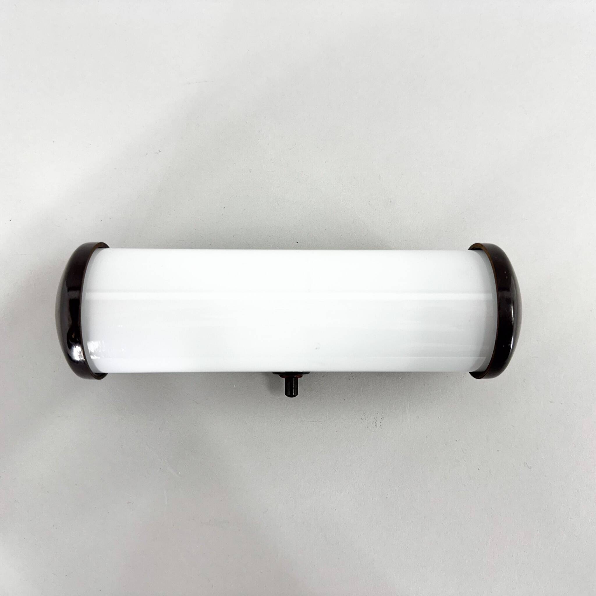 Bakelite and Milk Glass Wall Lamp, Czechoslovakia, 1950's