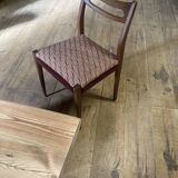 Chaise scandinave en bois palissandre 1960 / 1970 et tissu carreaux marron vintage