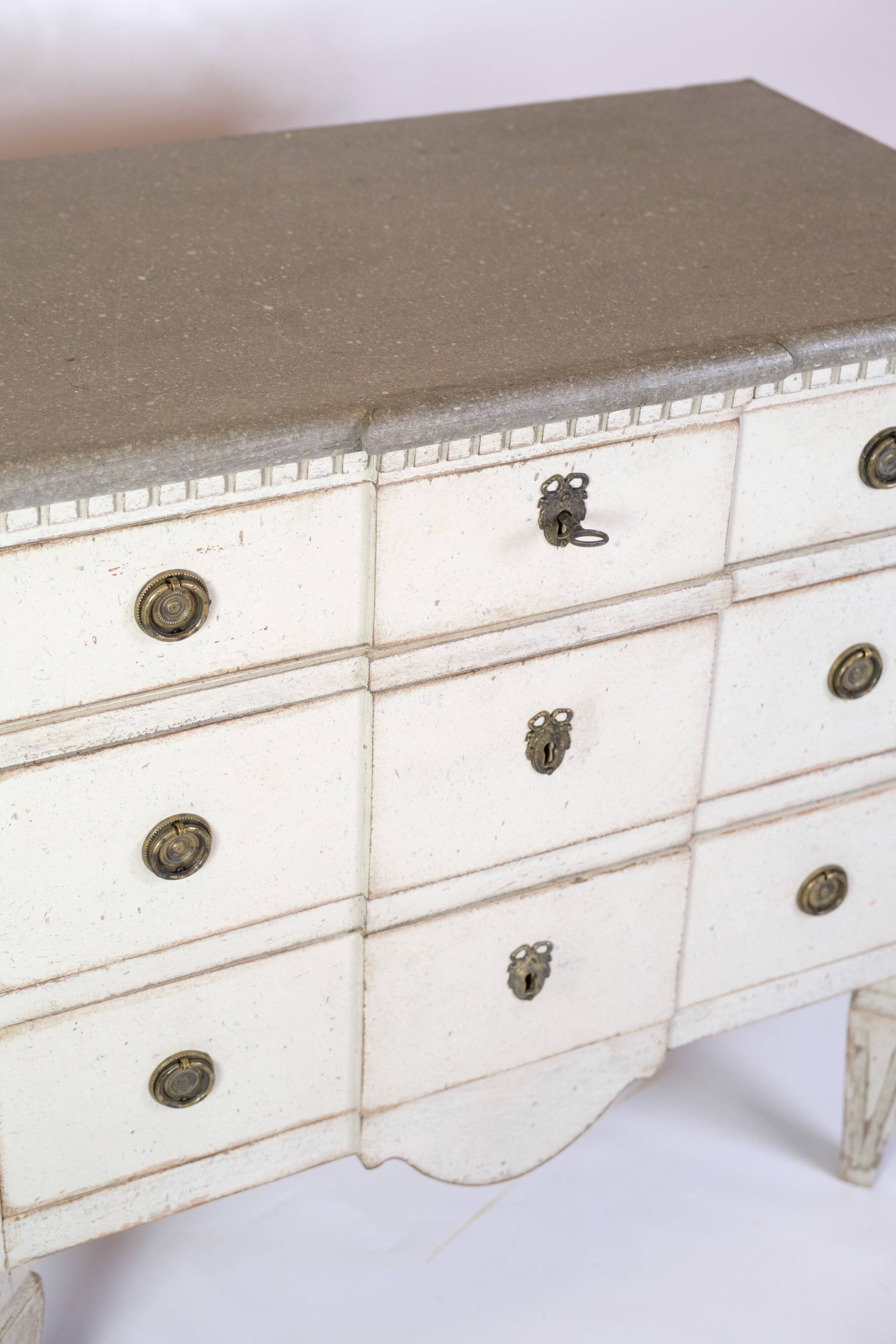 Gustavian Chest Of Drawers Grey Painted, Swedish Origin From 1840s
