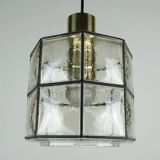 1960s 70s glashuette limburg PENDANT LAMP clear glass shade and brass