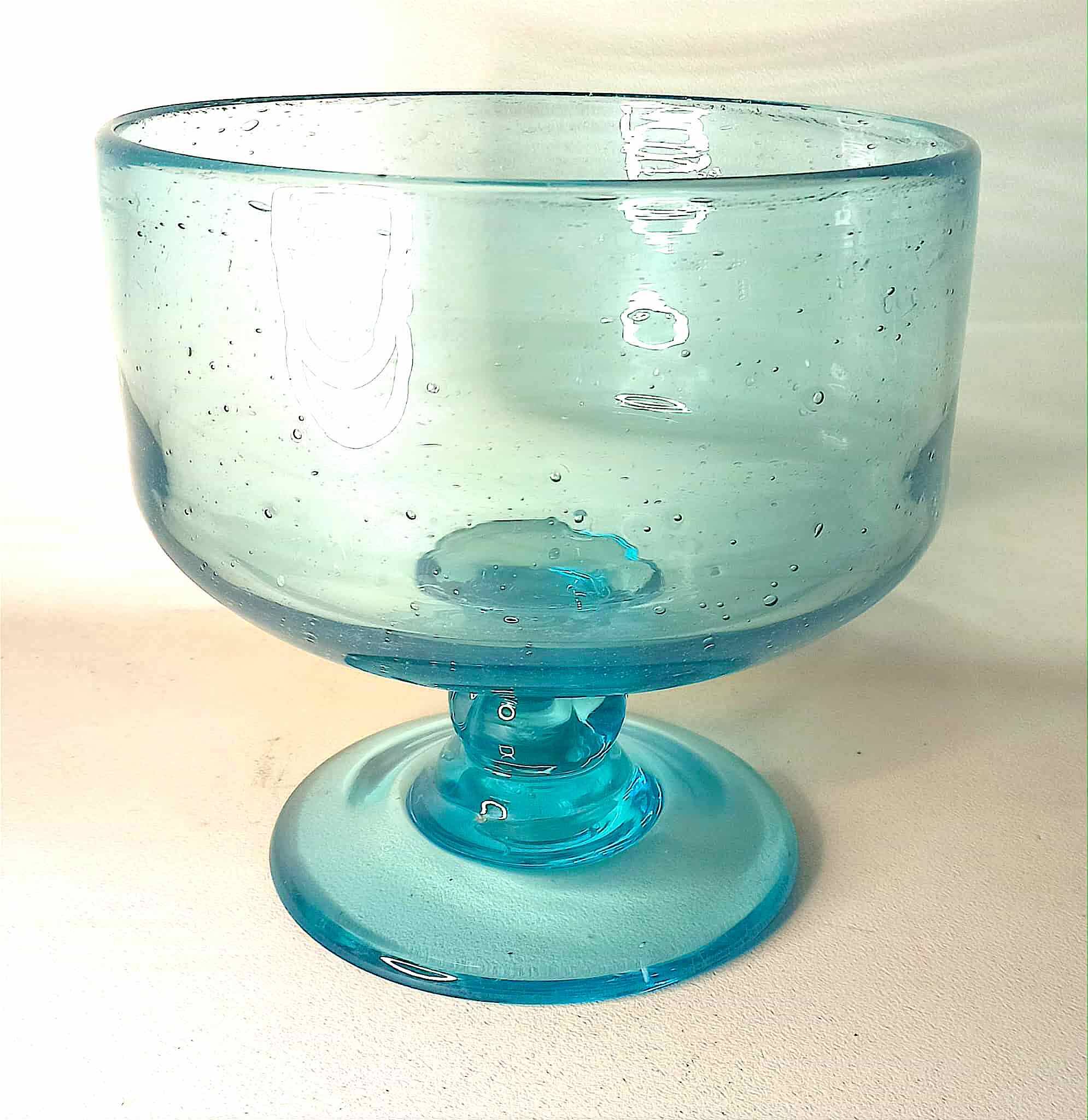 Footed bowl, 1970s, blue bubble glass, 26 cm diameter