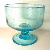 Footed bowl, 1970s, blue bubble glass, 26 cm diameter
