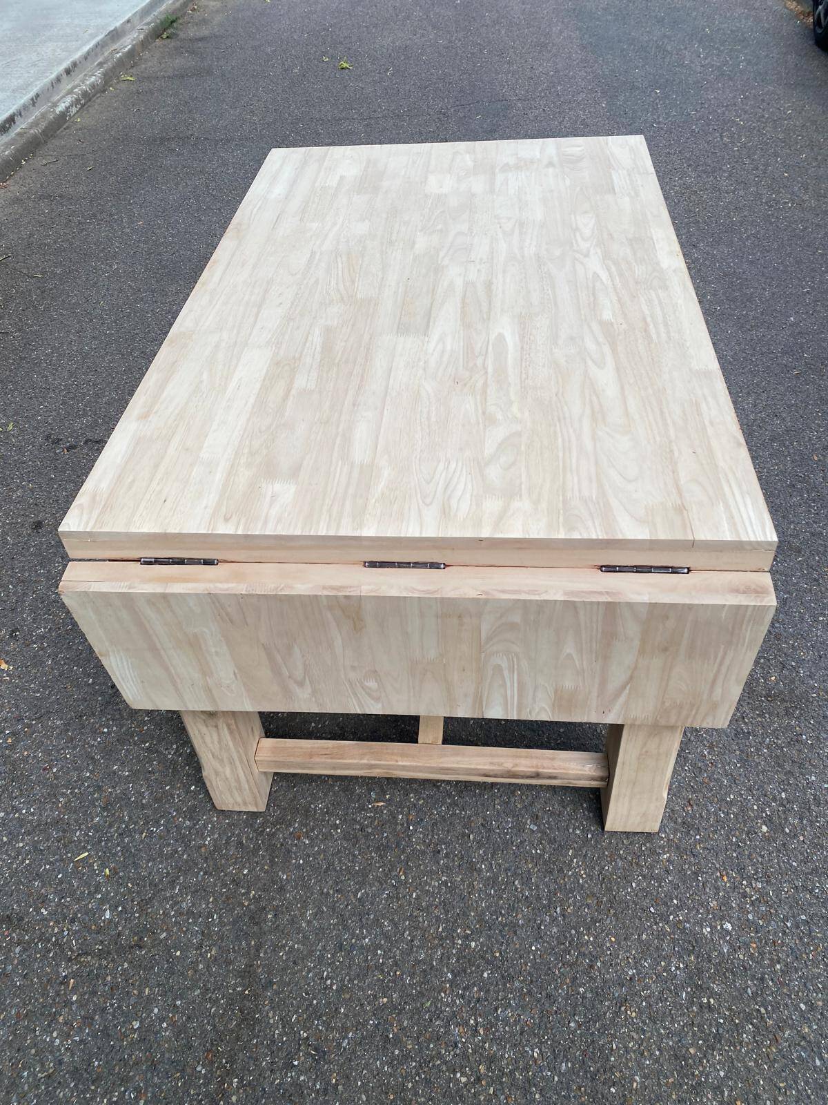 Table de ferme extensible à volets rénovée en bois massif 140-200cm