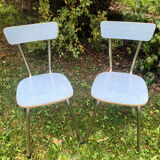 2 blue formica chairs