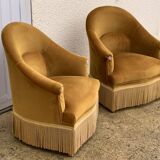 Pair of golden velvet toad armchairs 1970