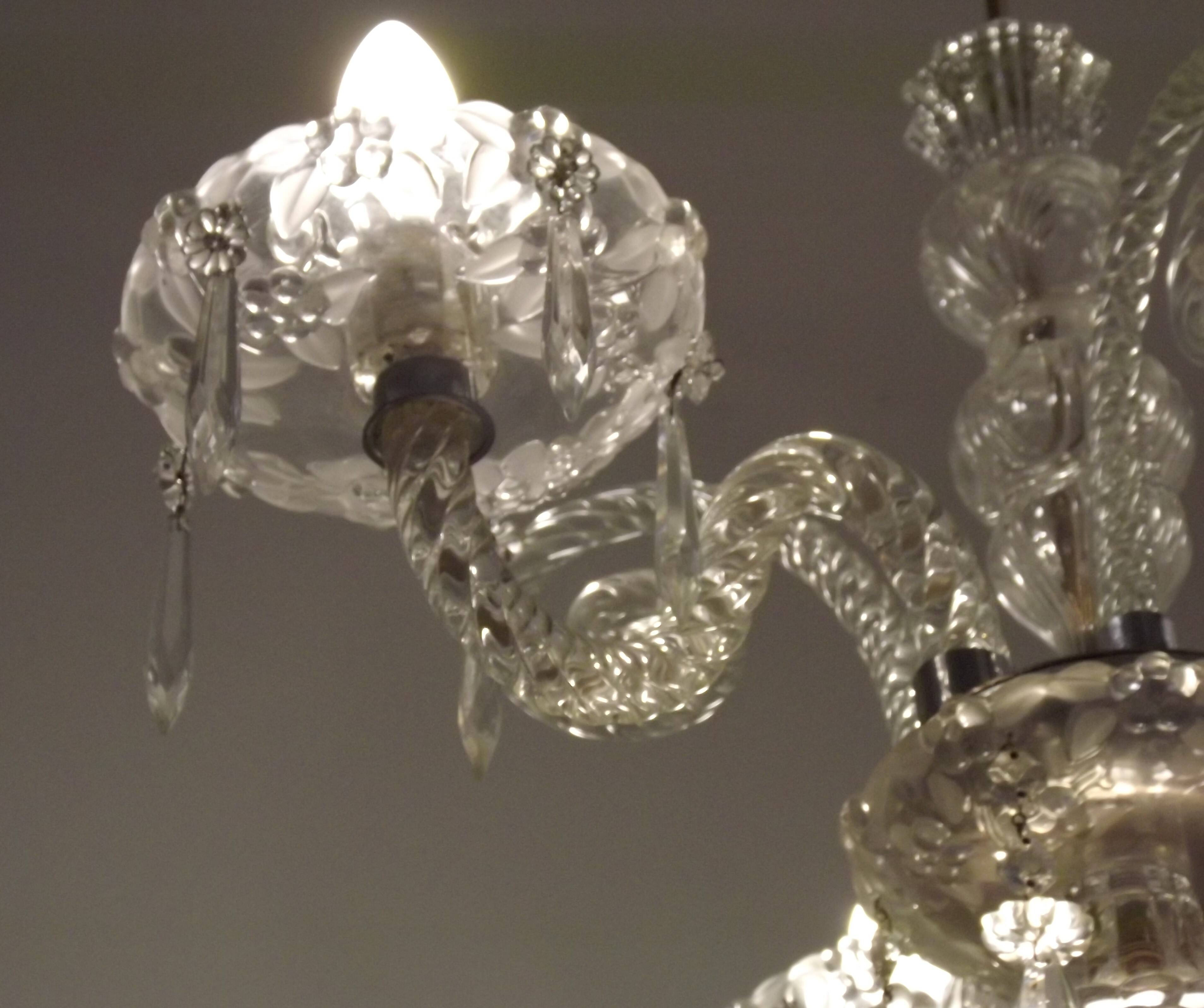 French antique glass and crystal barley twist three-armed four-light chandelier 5135