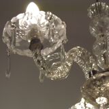 French Antique Glass and Crystal Barley Twist 3 Armed 4-Light Chandelier 5135