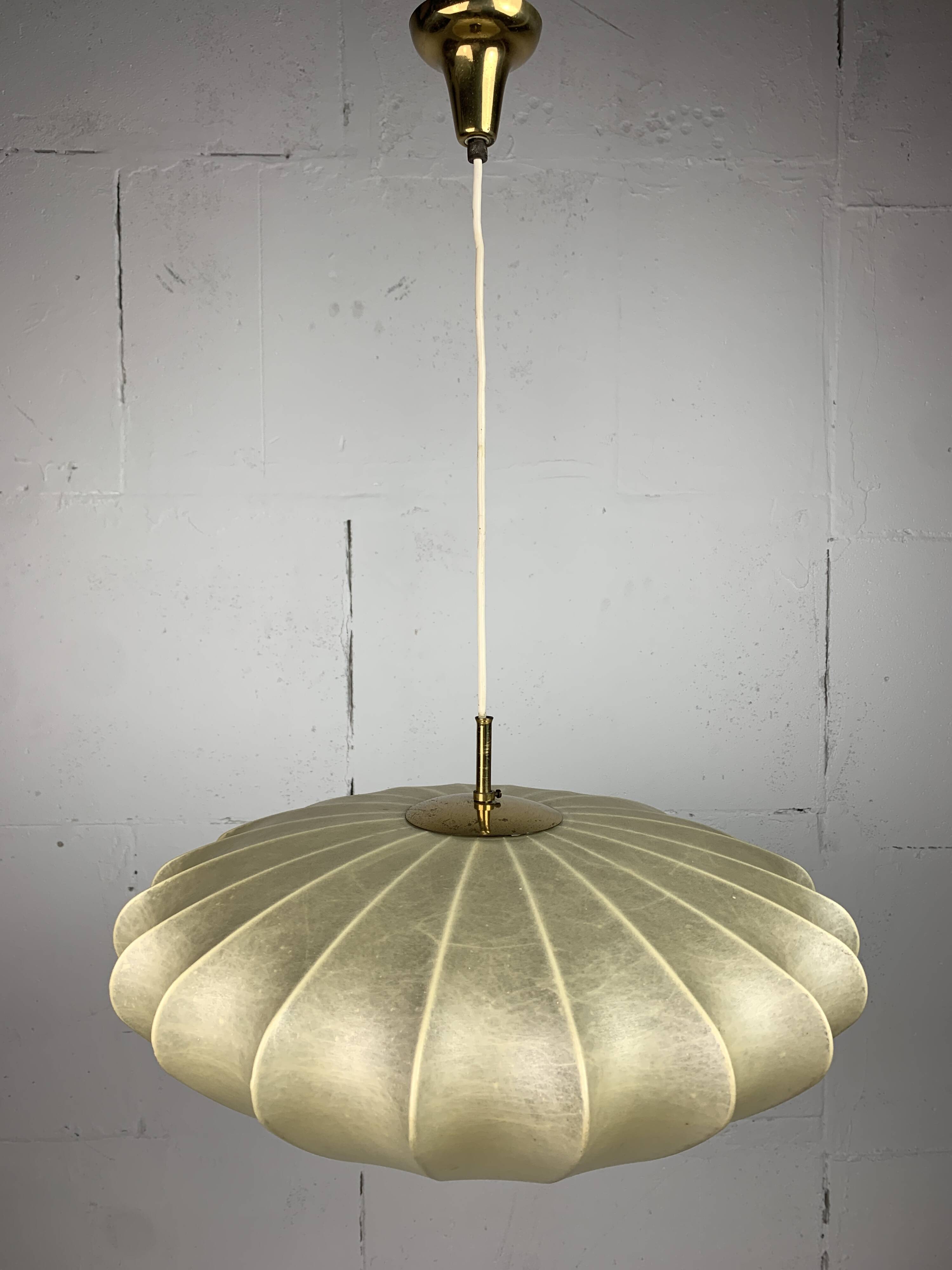 Midcentury ufo cocoon pendant lamp with brass, 1960s