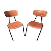 Paire de chaises anciennes pagwood en métal noir et bois empilables vintage