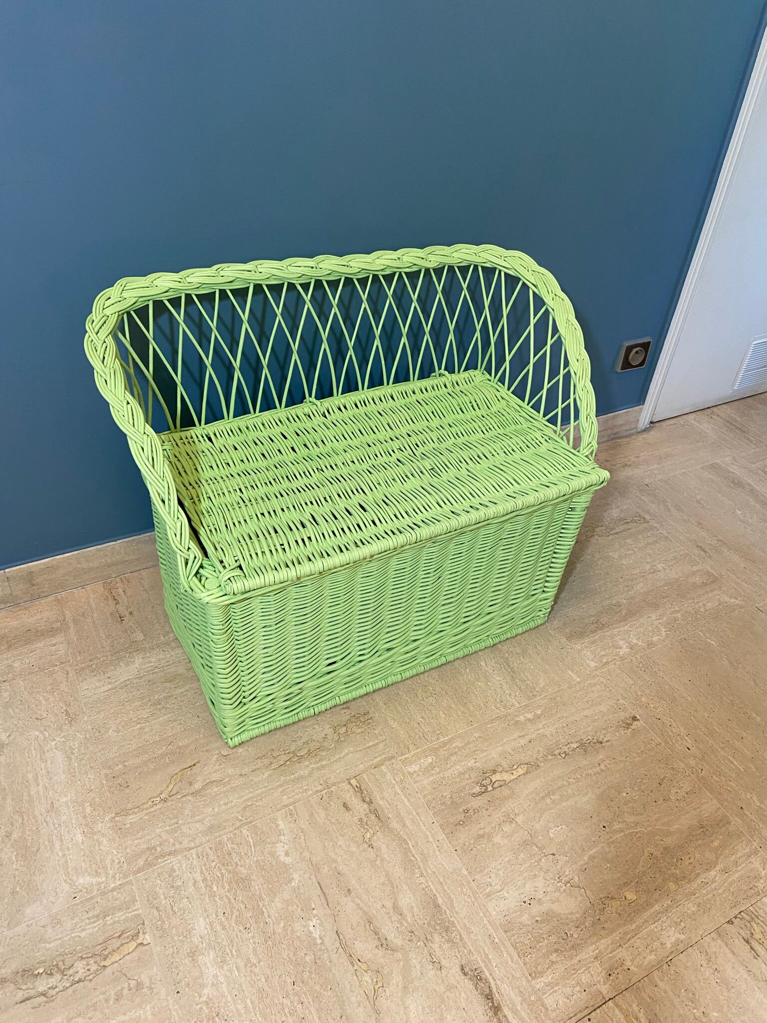Vintage rattan bench toy chest