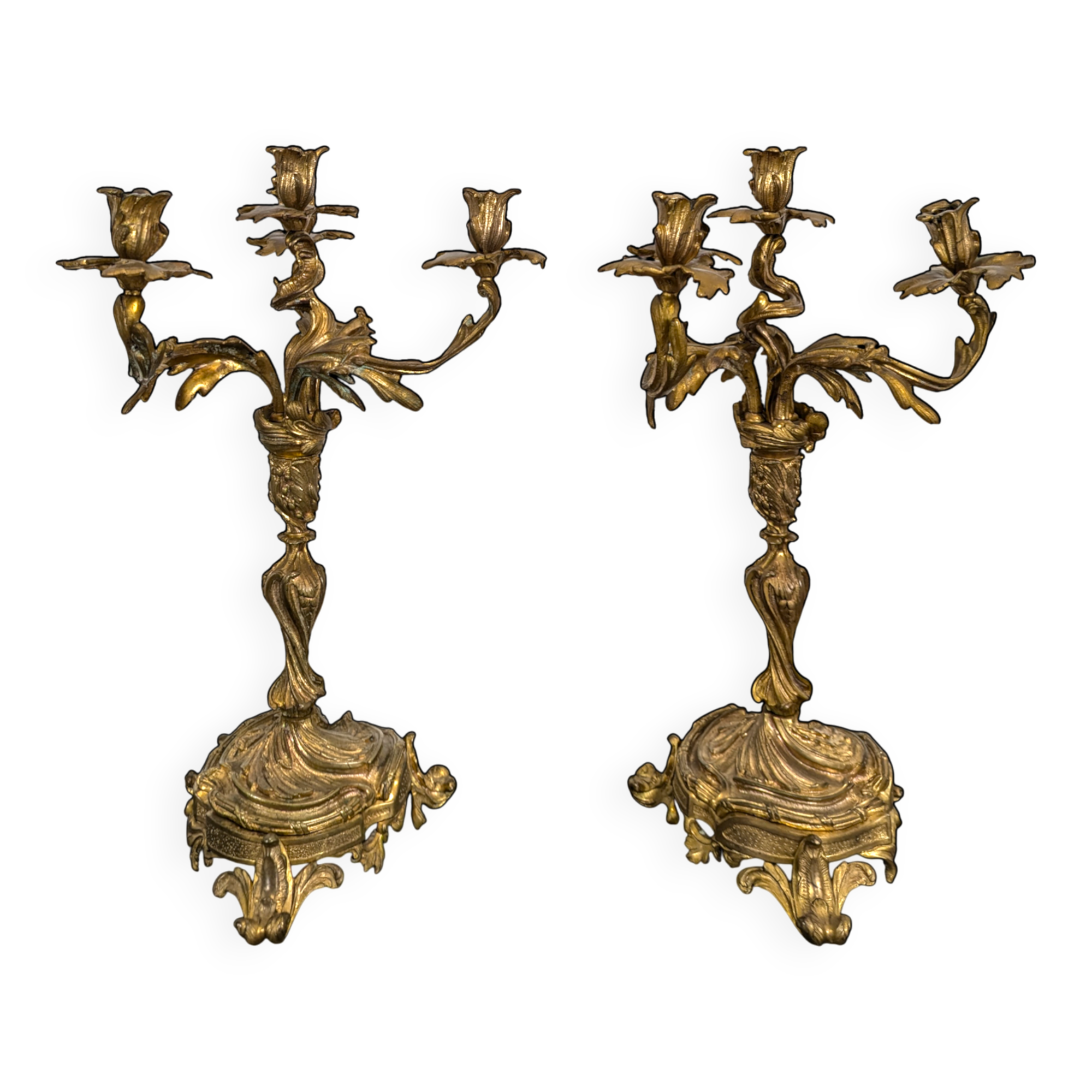 Pair of Candle Holders or Candelabra in Gilded Bronze