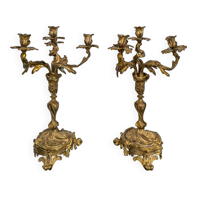 Paire de Bougeoirs ou Candélabres en Bronze doré