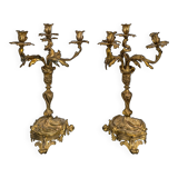 Pair of Candle Holders or Candelabra in Gilded Bronze
