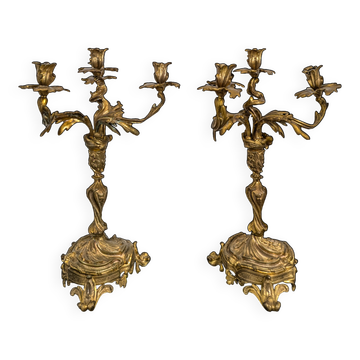 Paire de Bougeoirs ou Candélabres en Bronze doré