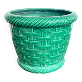 Cache pot jardinière poet Laval wicker green glazed ceramic rattan.