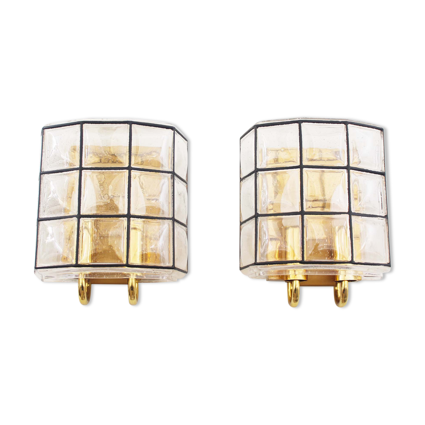 Pair of brass and glass facetted sconces by Glashutte Limburg